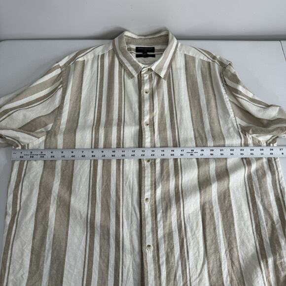 Banana Republic Mens Shirt XXL Tan Linen Blend Striped Slim Fit Old Money Preppy - Picture 4 of 10